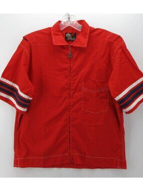 VINTAGE Mr Charles Shirt Medium Bowling 70s Leisure Striped Full Zip *